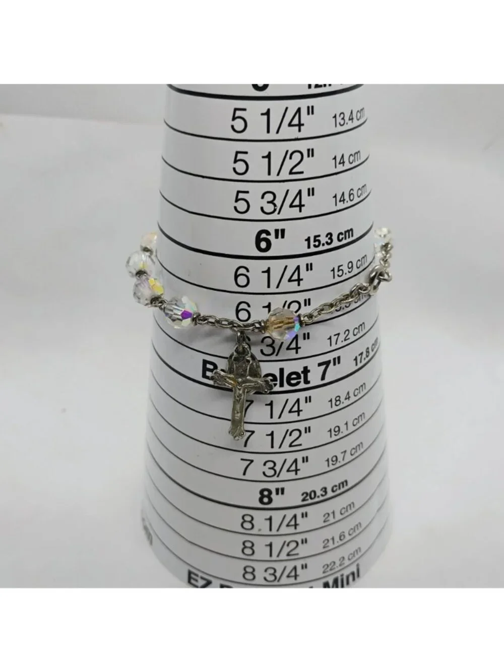 Vtg "Chapel" Sterling Crucifix AB Rhinestone Bracelet Our Lady of Snows Charm - Picture 7 of 7